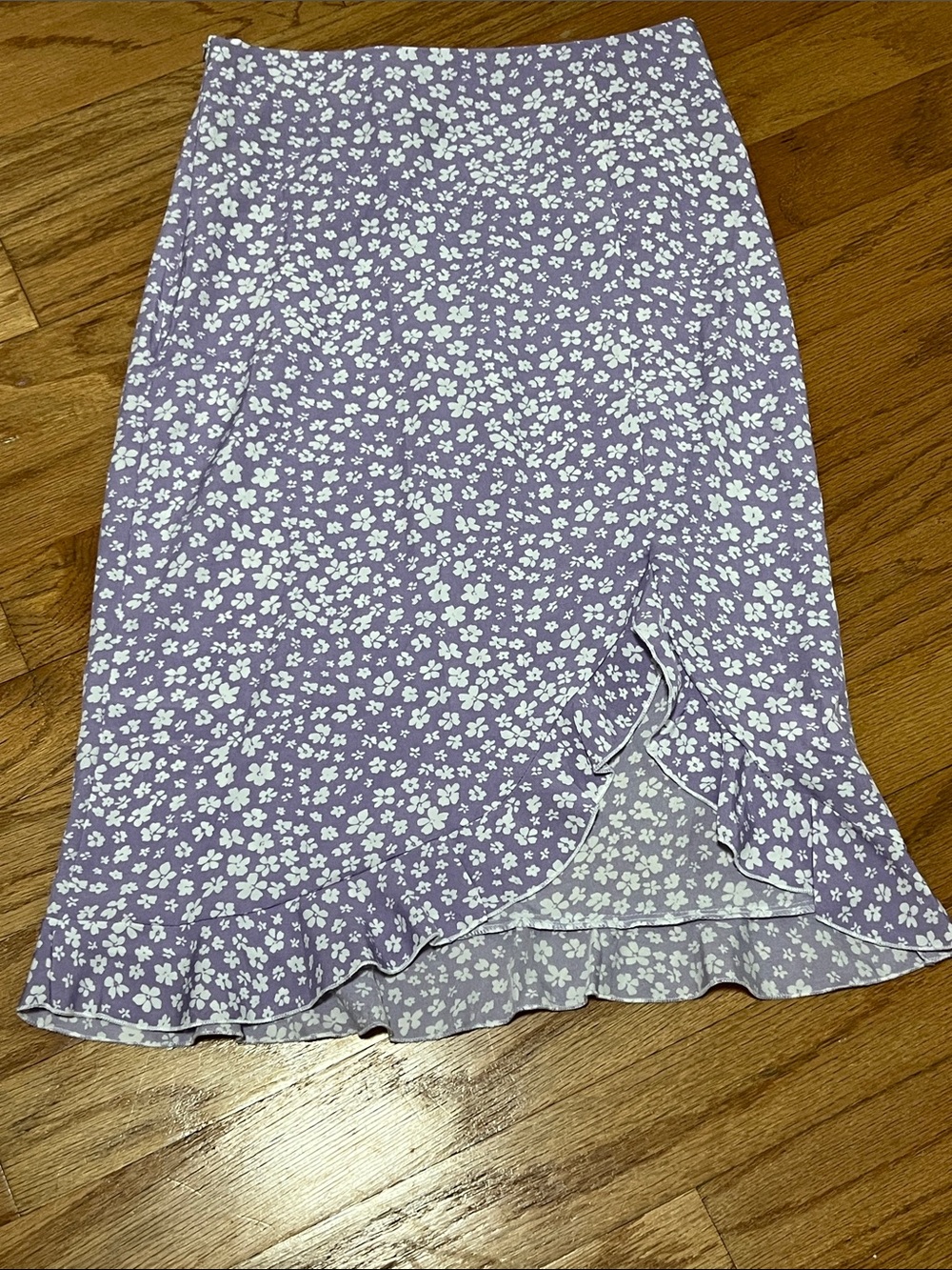 SHEIN Lavender Floral Ruffle Midi Skirt
